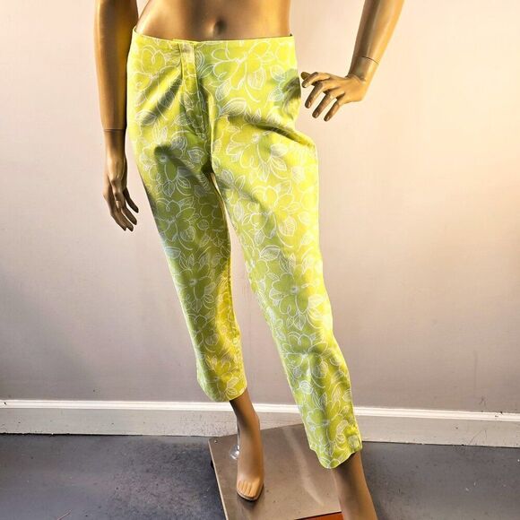 Rafael Cropped Pants Womens Size 6 Light Green Floral White Flat Front - Picture 7 of 11